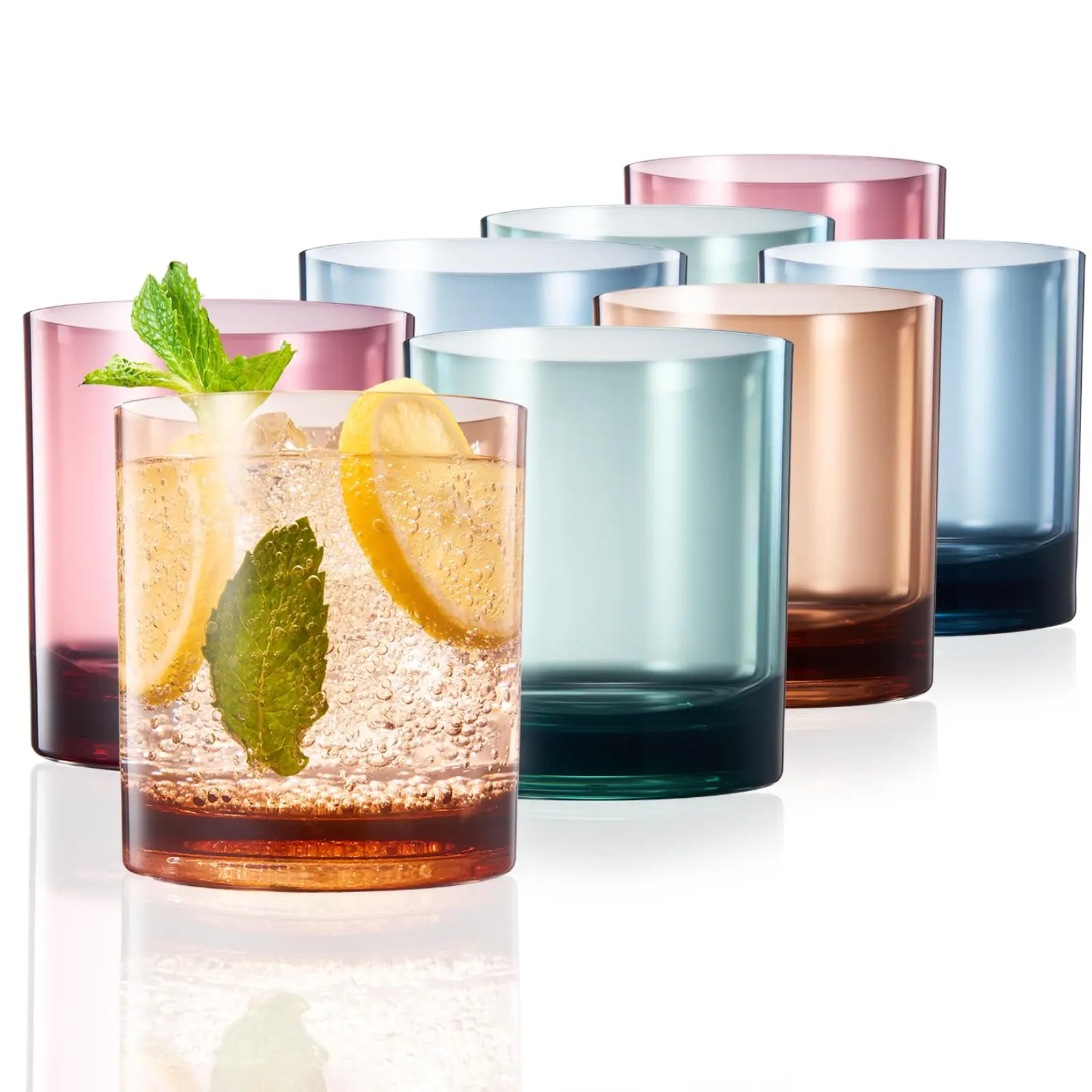 Khen Color Acrylic Classic Plastic Reusable Drinking Glasses (Set of 8) Restaurant Cups Style 12oz Unbreakable Rocks Cups, Tumbler, Juice, Wine | BPA-Free Tumblers | Top-Rack Dishwasher Safe, Tritan