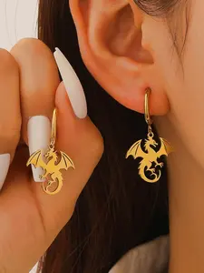 Gothic Western Dragon Earrings, Stainless Steel Cutout Pendant, Dark Flying Dragon Ear Jewelry, Daily Wear & Party, Perfect Gift