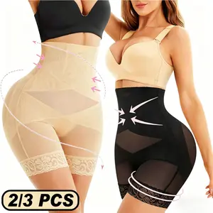 2/3 PCS Tummy Control Shapewear Shorts  for Women-High Waisted Body Shaper Underwear Seamless Butt Lifting Lace Panties Thigh Slimmer Panty Girdle