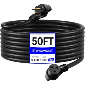 VEVOR 50 Amp Generator Extension Cord 50 Feet, 250V 12500W Heavy Duty Power Cable, NEMA 6 - 50P to 6 - 50R SWT 6 AWG Welder Extension Cord, with Storage Bag, for Generator, ETL ListedVEVOR Super Brand Day