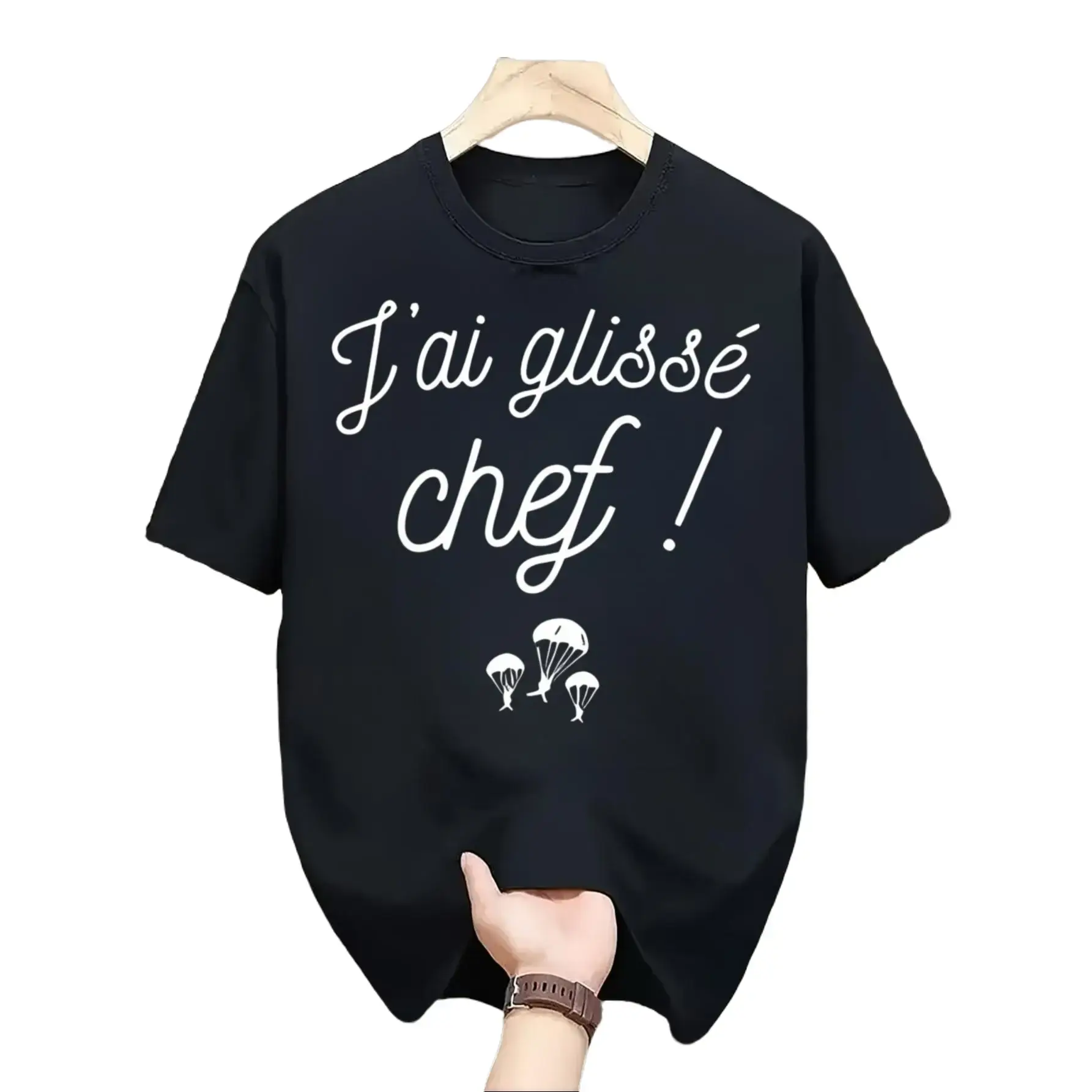 Casual Streetwear Style, Men's T-Shirt, J Ai Glisse Chef Parachute Graphic Print, Summer Daily Wear, Gift For Boyfriend Or Friend