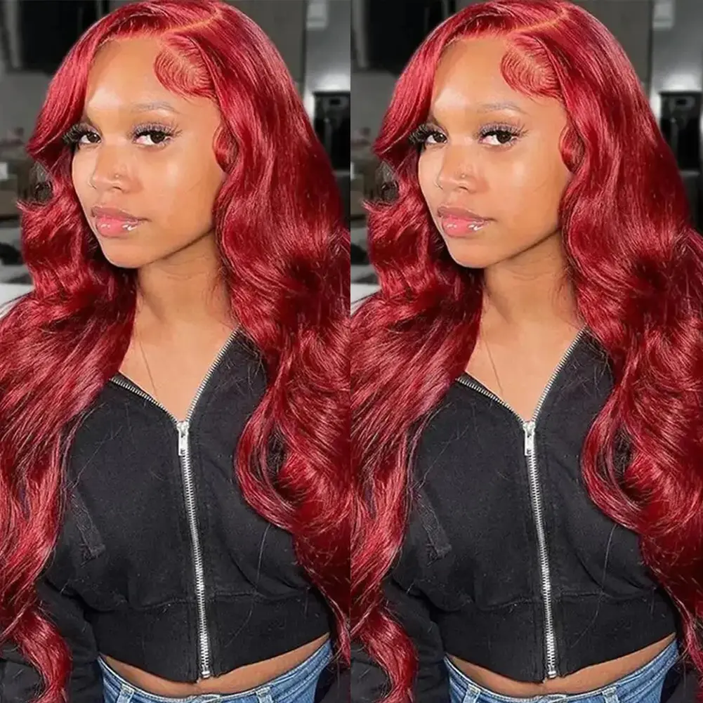 Burgundy Human Hair Wig Body Wave Brazilian Remy Human hair 13x6 13x4 Hd Lace Front Wig Red 99J Lace Wigs for Women Pre Plucked 180% Density