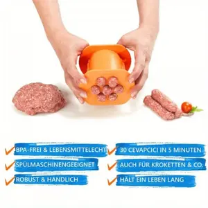 1pc Manual Kitchen Hot Dog Maker - 7-Hole Sausage Extruder for Quick Meat Strips & Meatballs, Power-Free Plastic Tool for Restaurants & Households, Easy-to-Use & Durable Design, Manual Meat Shaping | Hand Crank Operation