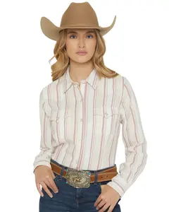 Wrangler Women's Retro Boot Barn Striped Long Sleeve Pearl Snap Flannel Shirt - 112374201