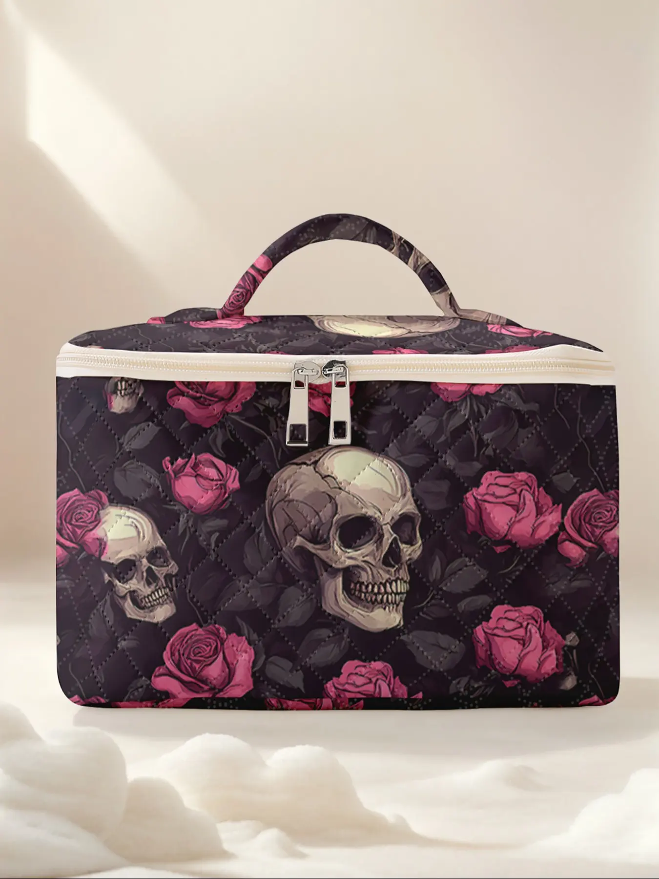 Skull Print Travel Makeup Bag, Portable Cosmetic Organizer, Large Capacity Toiletry Storage Box, Cute Fashionable Design, Travel Cosmetic Bags, Makeup Organizer Pouch, Beauty Storage Pouch, Cosmetics Organizer