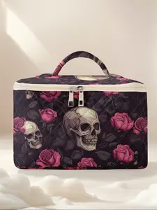 Skull Print Travel Makeup Bag, Portable Cosmetic Organizer, Large Capacity Toiletry Storage Box, Cute Fashionable Design, Travel Cosmetic Bags