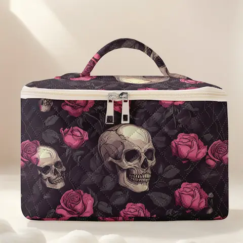 Skull Print Travel Makeup Bag, Portable Cosmetic Organizer, Large Capacity Toiletry Storage Box, Cute Fashionable Design, Travel Cosmetic Bags, Makeup Organizer Pouch, Beauty Storage Pouch, Cosmetics Organizer