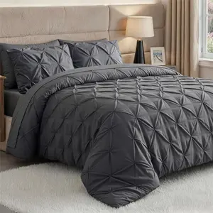 Utopia Bedding Queen Comforter Set Pintuck 7 Piece, Grey, Bed in a Bag 2 Pillow Shams, Flat & Fitted Sheet, 2 Pillowcases, Machine Washable Comforter Bedding Set, Bed Sets | All Season, Breathable, Durable, Machine Washable