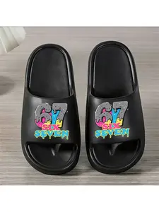 1 pair of new unisex slippers, trendy number 67 pattern, indoor/outdoor slippers, holiday gift slippers, women's home slippers, room slippers, birthday gift slippers, casual slippers, summer EVA slippers, bathroom slippers, beach slippers, Slide