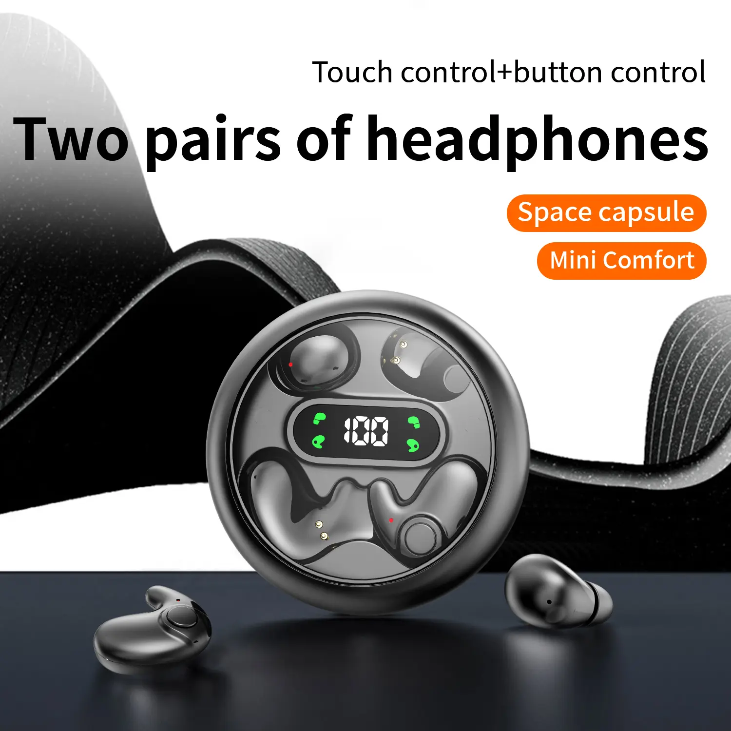 Two Pairs Invisible Mini Earbuds Bluetooth 5.3 Touch Control Flat Sleep ...