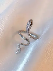 Elegant Snake Shape Open Ring for Women, Rhinestone Decor Ring, Luxury Jewelry Gift, Fashionable Rhinestone Earrings, Wedding Party Casual Ladies' Accessories