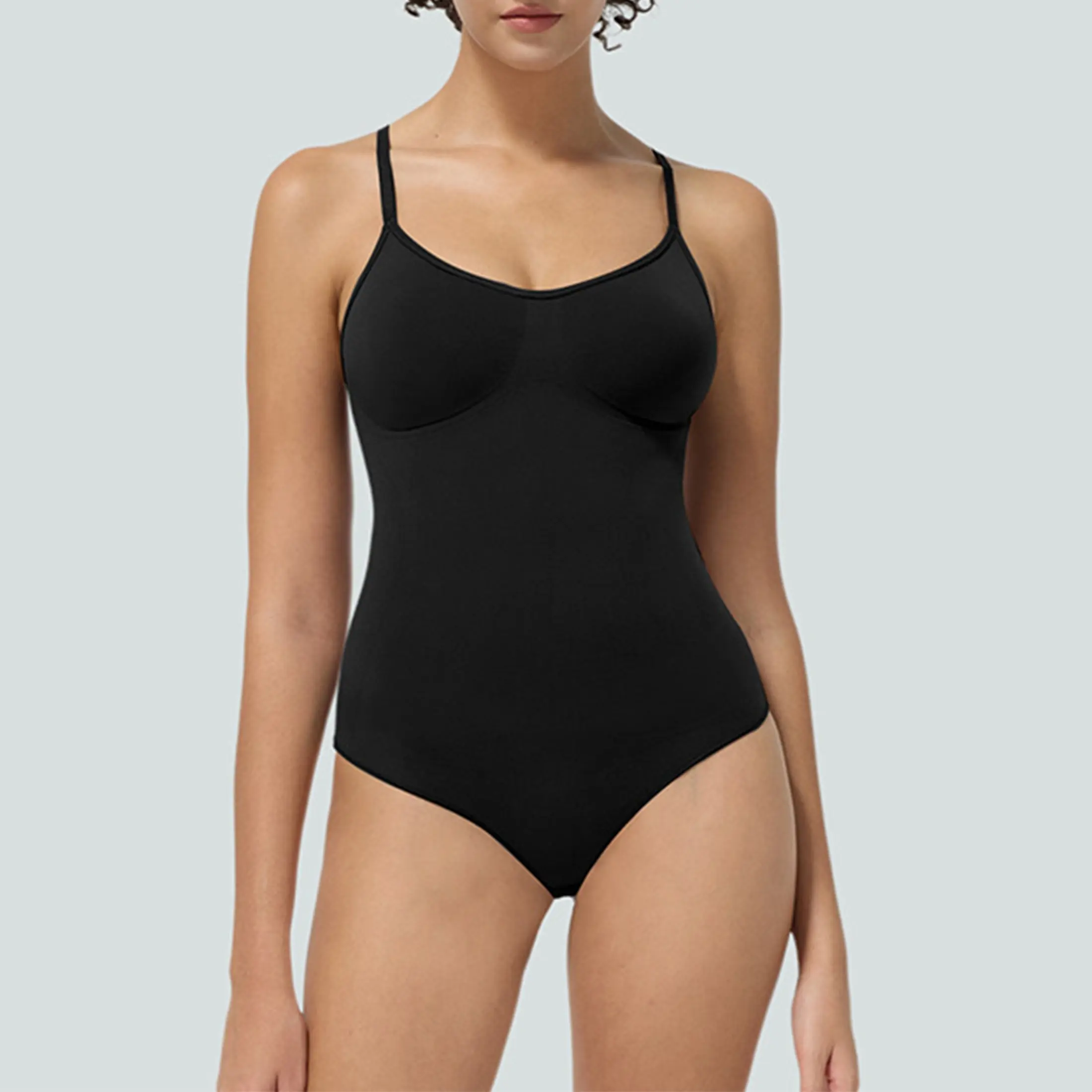 Shapewear Bodysuit for Women Tummy Control Bodysuit with Adjustable Straps Seamless Snatched Body Shaper Black Basic Womenswear Minimalist