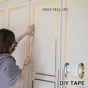 1 Roll Brushed Golden Silvery Floor Edging Waterproof Seam Wall Stickers, Wall Gap Ceiling Home Decoration, Self-Adhesive Tile Tape, 50m Living Room