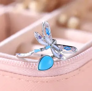 R367 –White Zircons, Stone Water Drop Dragonfly Ring!