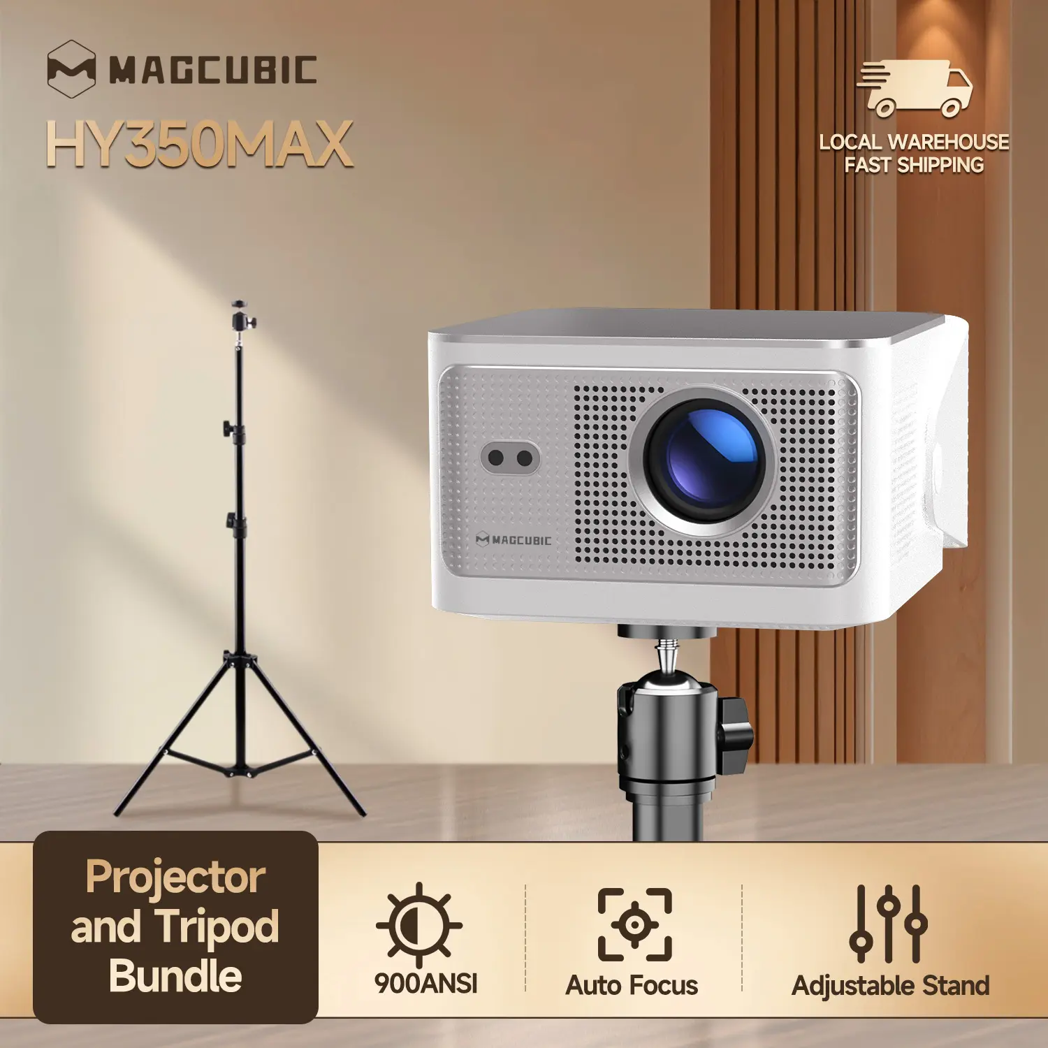 [HY350MAX Projector & S1 Tripod Bundle] Magcubic HY350MAX with S1 120CM Bracket Complete Set 900ANSI Auto Focus 8K Decode Android 14 Allwinner H726 with Universal 1/4 Screw Floor Tripod Stand Mount Adjustable Kit Gift #tiktokshopstockup