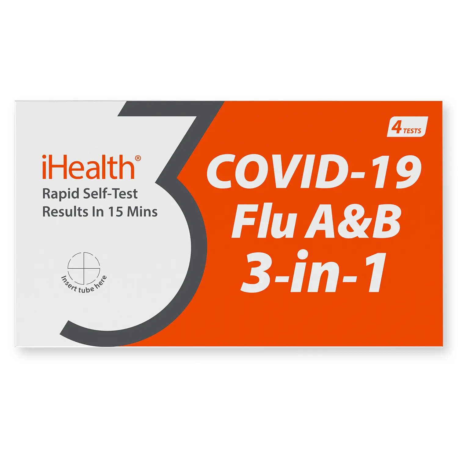 iHealth COVID-19 Flu A&B 3-in-1 Antigen Rapid Test Kit, FDA Authorized Healthcare Home Use, Non-invasive COVID Test Swab Stick, 15-Minute Results, 1 Pack (4 Units)