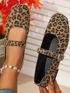 French Spring Vintage Leopard Print Mary Jane Shoes for Women, Flat Soft Sole Slip-On Loafers, Casual Single Shoe