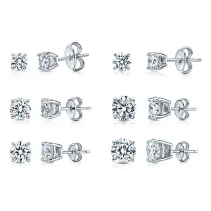 BERRICLE Sterling Silver Solitaire Stud Earrings for Women Men Unisex, 0.5-5.4 Carat Round Cut Cubic Zirconia CZ, Size 4-9mm