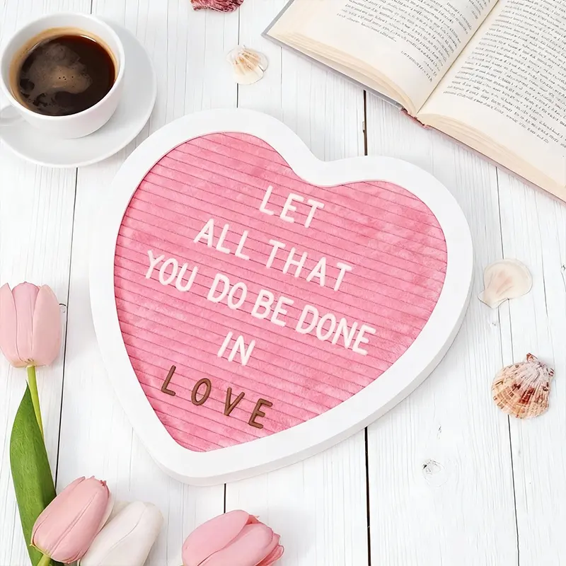 Heart-Shaped Felt Message Board with Stand - 10x10 Inch Includes 170 Interchangeable Letters & Numbers, Perfect for Valentine's Day, Wedding & Baby Shower Decor, Gift for Event Planners, Wooden Plaque, Decorative Plaque, Signs, Decoration