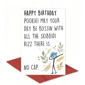 1pc the Ultimate Gen-Alpha Birthday Card, Skibidi Rizz & Bussin Vibes, Brainrot Gift for Pookie, Fun and Unique Design