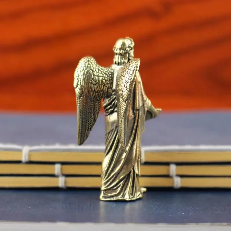 New brass angel statue ornament, desktop decoration, creative craft, small bronze home decoration item