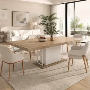 Rectangle Extendable Dining Table for 6-10 People, 160-200cm Aged Wood Effect White Oak Particle Board, Large Space Seating 10, Thick 12cm Edges, Sturdy Wide Feet, Combo Item, 35.43Wx78.74Dx29.53H in, White Oak Color Options, Particle Board Mate