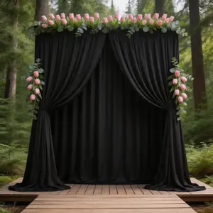 Black Backdrop Drapes 5ft x 10ft 4 Pcs, Soft Fluid Polyester Curtains with Silky Water-Like Drape for Wedding Ceremony, Engagement, Birthday, Baby Shower, Photo Decor