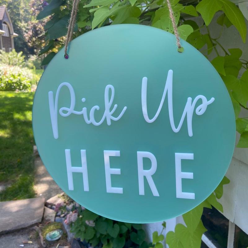 Order Here Pickup Here Sign | Semi Transparent Aqua Acrylic Cafe Decor | Custom Restaurant Bakery Ice Cream Food Truck Display | 12x12"