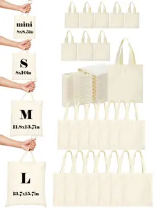 Foldable Reusable Canvas Shoulder Bag Set (5pcs), Multiple Sizes Available, Large Capacity Travel Shopping Bags, Multifunctional DIY Painting Bags