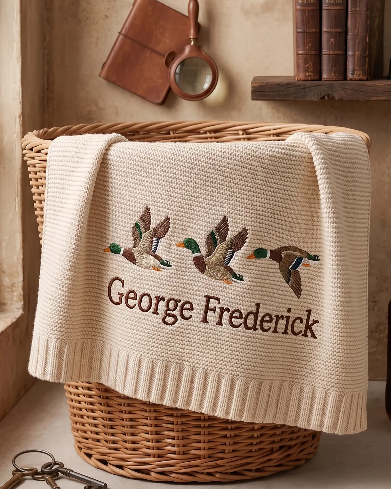 [Made-to-Order] Personalized Mallard Duck Embroidered Baby Blanket, Animal Safari Baby Shower Announcement, Gift For Newborn, Nursery Keepsake, Newborn Gift
