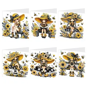 DIY Diamond Arts Colorful Painting Birthday Card, 6 Counts/set Sunflower Mushroom Pattern Birthday Card with Envelope, Gift for Family and Friends