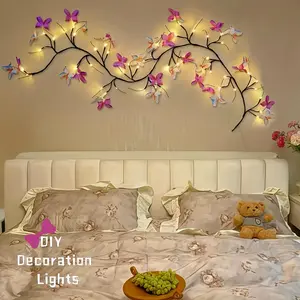 1pc Flexible LED Willow Vine & Butterfly Tree Fairy Lights - 8-Mode USB-Powered with 4.26ft Floral Design, Warm White Glow for Bedroom Decor, Mothers Day, Valentines Gift, Indoor Wall Accent, Holiday Lighting | Enchanting Ambiance Flexibl