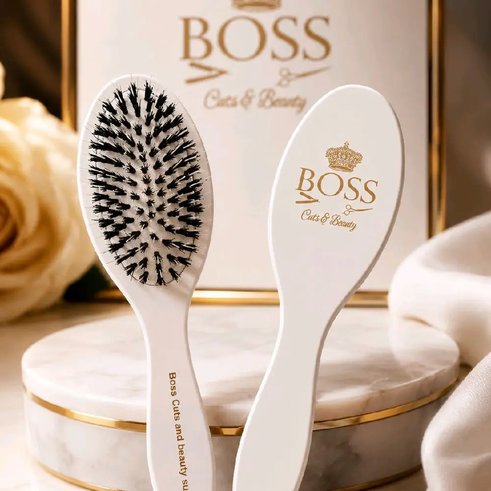 Boar Bristle Hair Brush, High Quality Haircare Tool, Skin-Friendly Black Comb Brush for Straight Hair