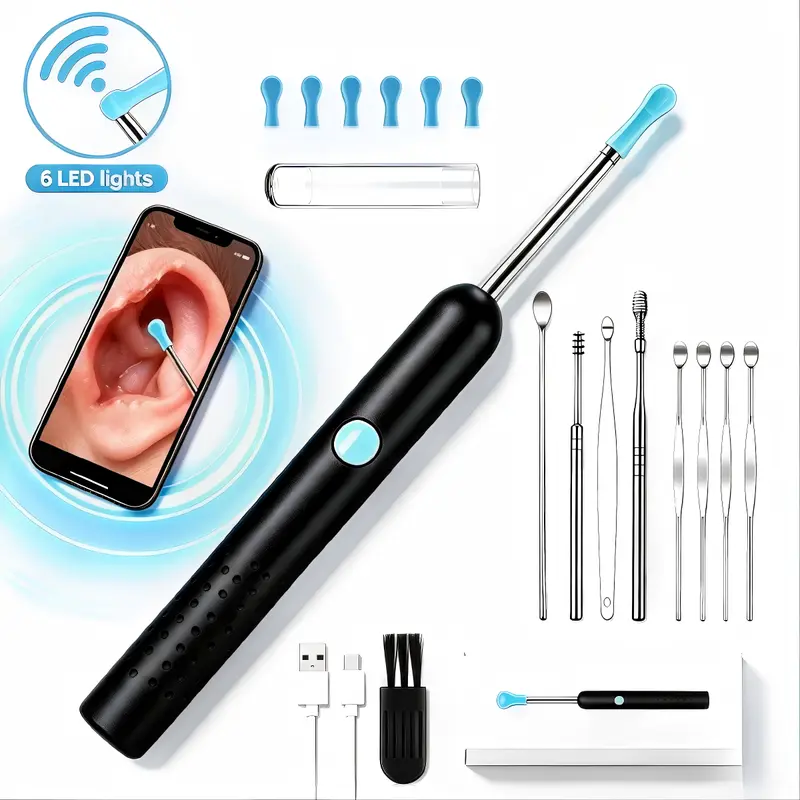 Digital Manual Earwax Removal Tool Kit with WiFi HD Camera, Phone-Connectable Safe Ear Cleaning Device for Home Ear Hygiene, Ideal Gift, Connect Phone Halloween Gift, Christmas Gift, Birthday Gift