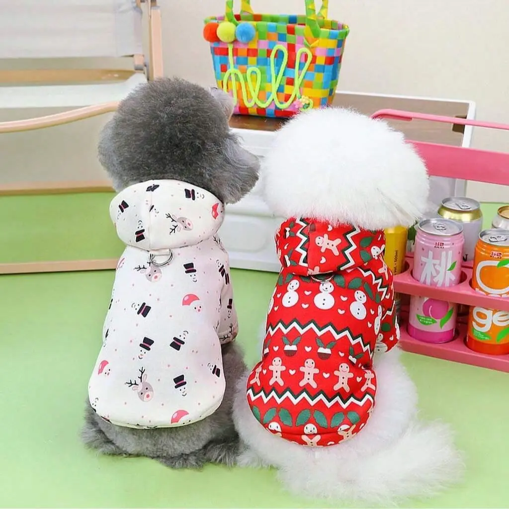 Holiday Dog Hoodie with Waist Ring, Christmas Snowman Puppy Sweatshirt, Winter Cat Costume, Fun Hooded Jacket for Pets