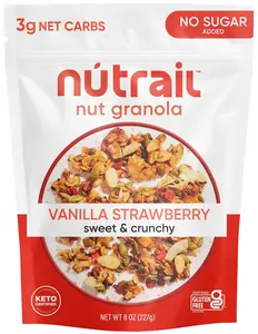 NuTrail Nut Granola Cereal, Vanilla Strawberry, No Sugar Added, Keto, Low Carb, Gluten Free, Grain Free, Healthy Breakfast