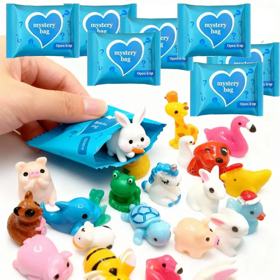 50PCS/100PCS Mixed Color Eco-Friendly Synthetic Resin Mysterious Animal Miniature Figurines, Individual Packaging, Cute Desktop Decoration, Desk Accessory, Toy Photography Prop, Cute Collectibles, Pretend Play Toy, Fairy Garden Ornaments