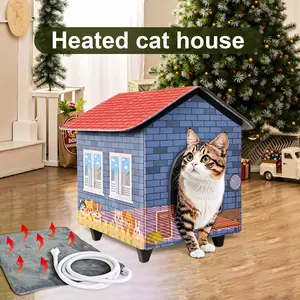 Heated cat houses Waterproof cat houses for indoor and outdoor cats in winter Heated cat beds Windproof warm and sturdy cat houses with heating pads in winter pet furniture Home Enclosure