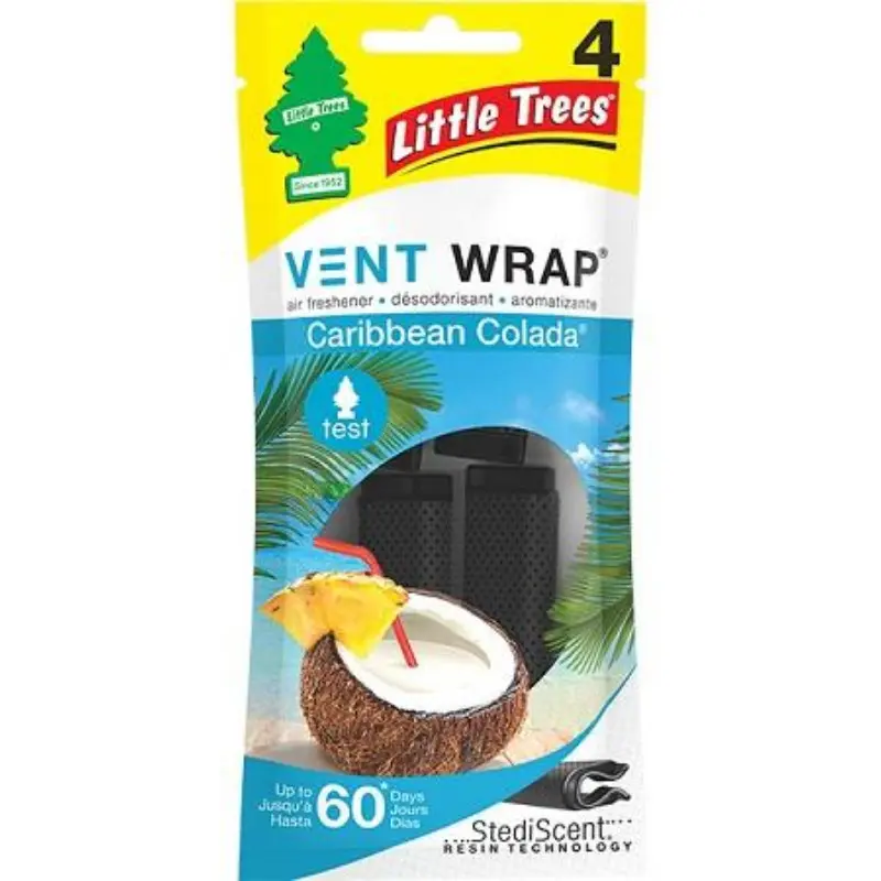 Little Trees Vent Wrap Caribbean Colada Car Air Freshener (4ct, 2x Packs) - Fruit Scent, Odor Elim., Easy Vent Clip Design, Effortless Installation, Long-Lasting Tropical Car Interior Accessory