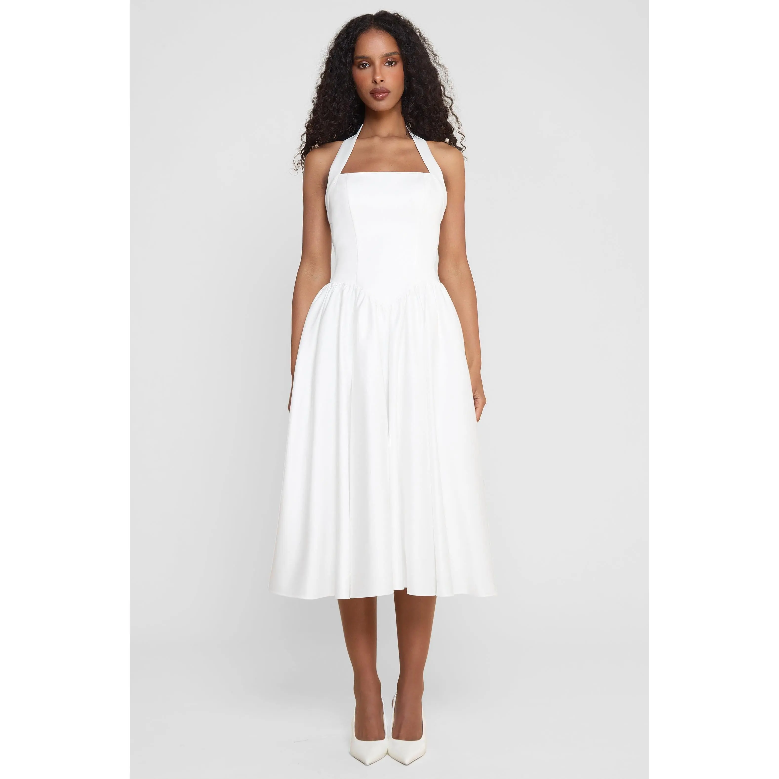 Hart Halter Corset Midi Dress - White