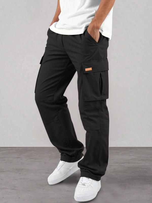 Men's Casual Cargo Pants, Wrinkled Design, Loose Fit Lightweight Sporty Style, Straight Leg Comfortable Daily Wear
