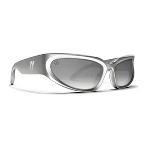 Blenders Eyewear Y2Skate Metallic Silver Sunglasses - Futuristic Wrap-Around Sporty Polarized Mirrored Lenses for Unisex Everyday Wear