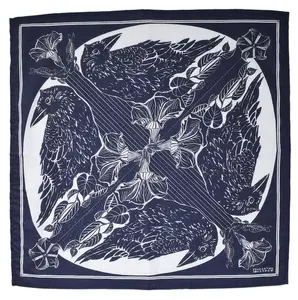 Crow Bandana: Midnight Blue Bird Print 100% Soft Cotton Handkerchief Raven Hair Scarf