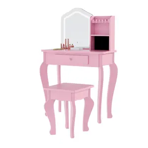 Lighted Mirror Kids Vanity Set with Stool - Makeup Table Playset for Little Girls Ages 3-8 - Sturdy, Child-Friendly - Ideal for Bedroom or Playroom