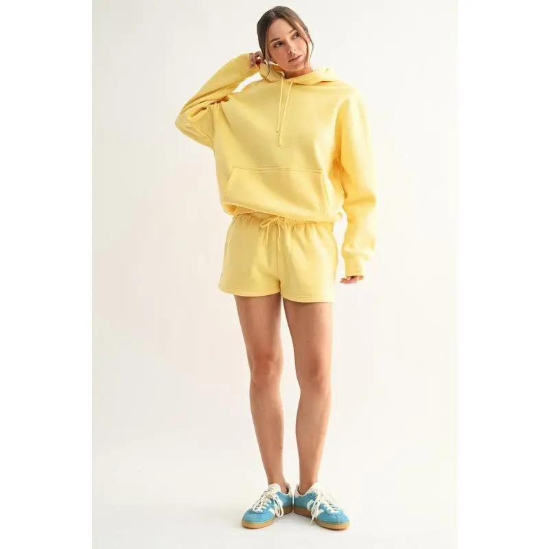 Women's Soft, Loose-Fitting Cotton Blend Summer Sweat Shorts - Yellow, Matching Hoodie Compatible Casual Bottoms