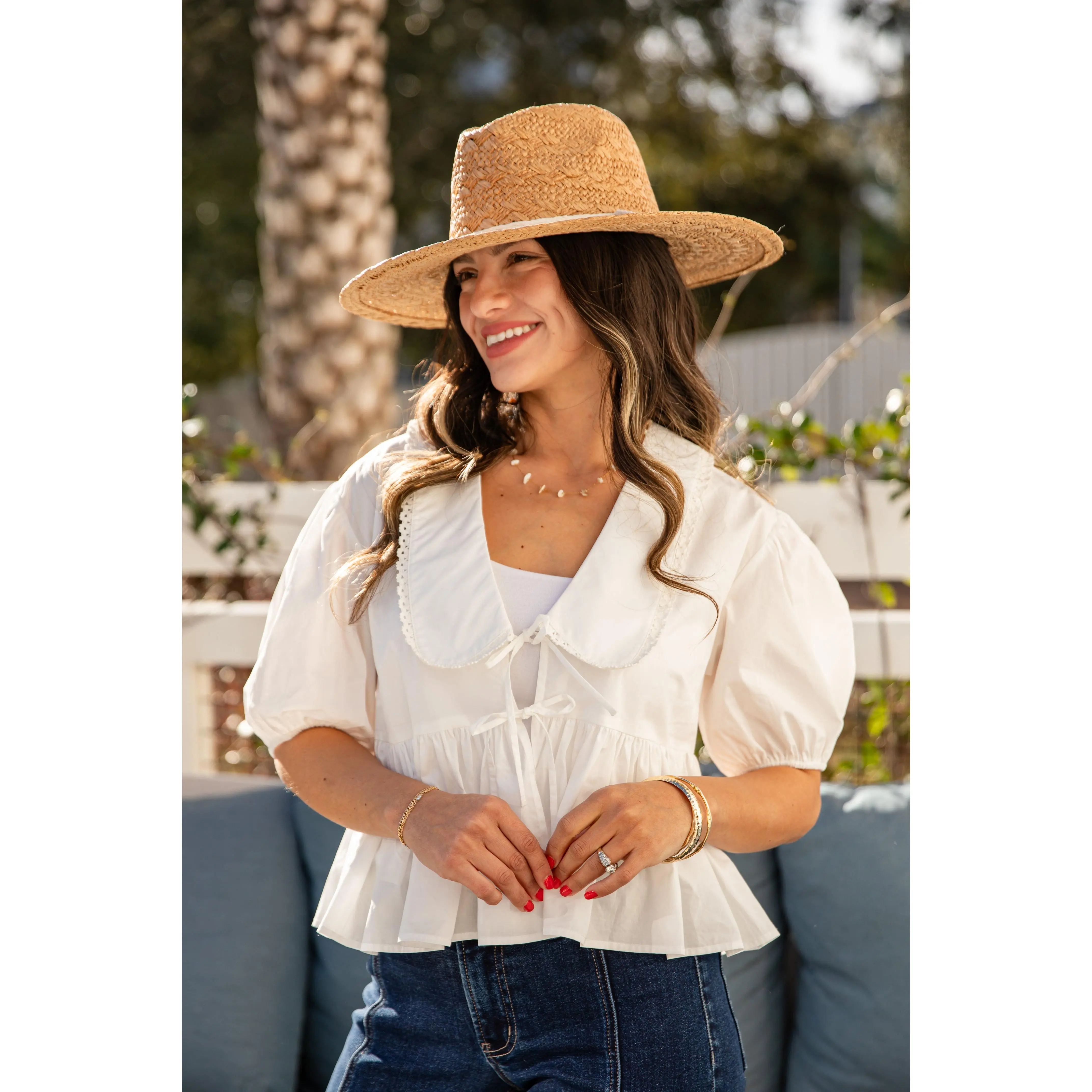 FINAL SALE - Petal Frame Ruffled White Blouse