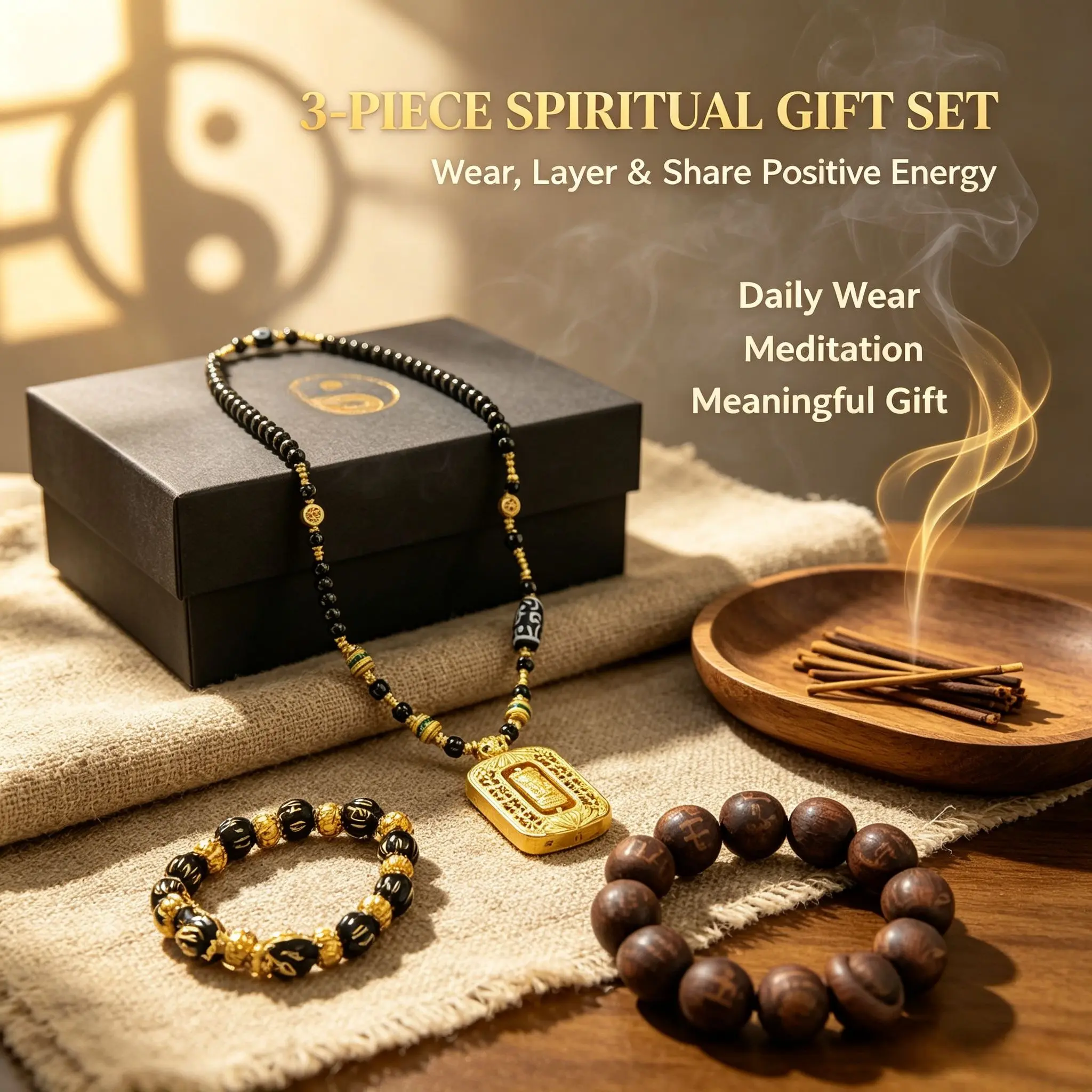 Ancient Oriental Sacred Energy Protection Taoist Amulet 3-Piece Luxury Gift Set