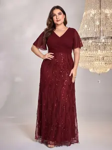 Elegant Women's Plain Sequined Patchwork Party Dress, Perfect for Evening Parties and Formal Occasions, Evening Sequin Details, Stunning Long Gown