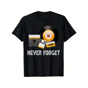 Men' and Women' Retro 80 90 Nostalgic Tape T-Shirt-Retro Music Lovers T-Shirt with "Never Forget"/90 Retro Music Design, Loose Short Sleeve Shirt (-)- 80 90 Inspired Casual Wear for Concerts and Daily Wear-Mac, CMA, Atlanta Fringe