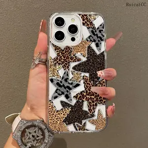 Magnetic Soft Case for iPhone11/12/13/14/15/16/promax, Leopard print, five-pointed star MagSafe Compatible,Springtok Aesthetic Pattern Design Lightweight,y2k cased,AntiScratch,and Trendy Protector Screen Protector Resistance Protection